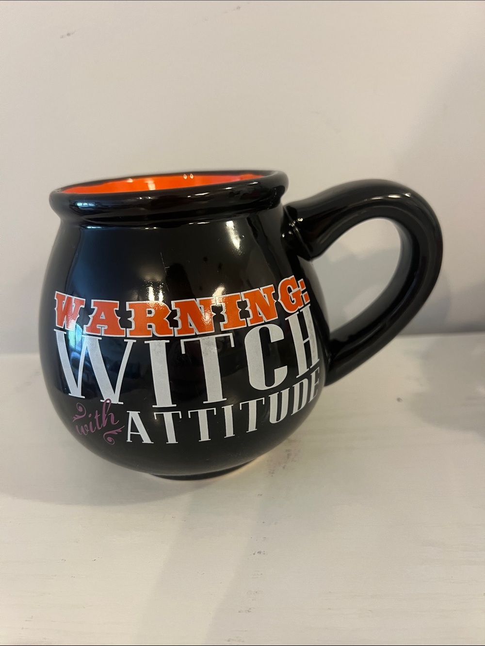 DEI Warning Witch With Attitude Halloween Black Orange Ceramic Coffee Mug